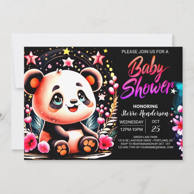 Invitation Baby shower fille Panda Bliss en bambou enchanté (Devant)