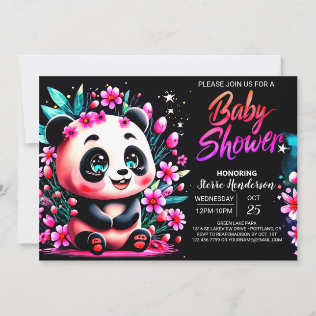 Invitation Baby shower fille Panda Bliss en bambou enchanté (Devant)