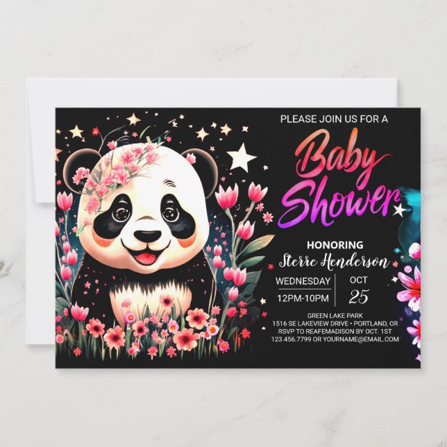 Invitation Baby shower fille Panda Enchantée dans la jungle d (Devant)