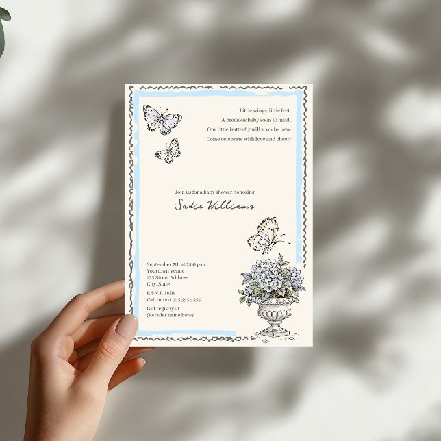 Invitation Baby Shower Fille Papillon Bleu Coquette (Créateur téléchargé)