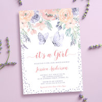 Baby Shower Fille Papillon Floral Rose Violet