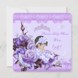 Invitation Baby Shower Fille Papillon Lilas Bébé aux Cheveux 