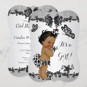 Invitation Baby shower fille papillon noir et blanc ethnique