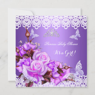 Invitation Baby shower Fille Papillon Purple Rose Lilac Roses