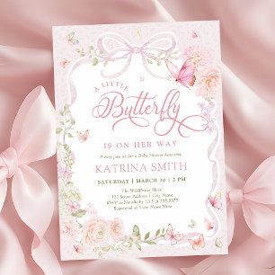 Invitation Baby Shower Fille Papillon Rose