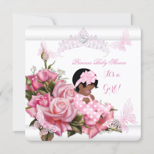 Invitation Baby Shower Fille Papillon Rose Afro-Américaine W
