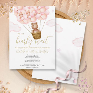 Invitation Baby Shower Fille Par Courrier Ours en Peluche à L