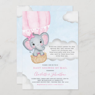 Invitation Baby shower Fille Par Mail Pink Elephant