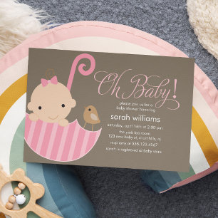 Invitation Baby shower Fille Parapluie Rose