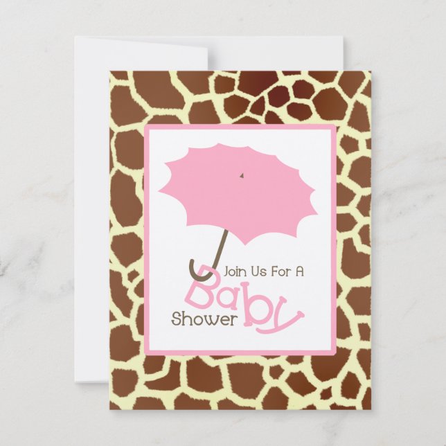 Invitation Baby shower fille - Parapluie rose et Girafe Impri (Devant)