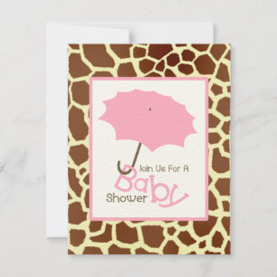 Invitation Baby shower fille - Parapluie rose et Girafe Impri