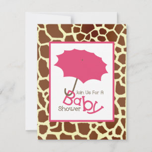Invitation Baby shower fille - Parapluie rose et Girafe Impri