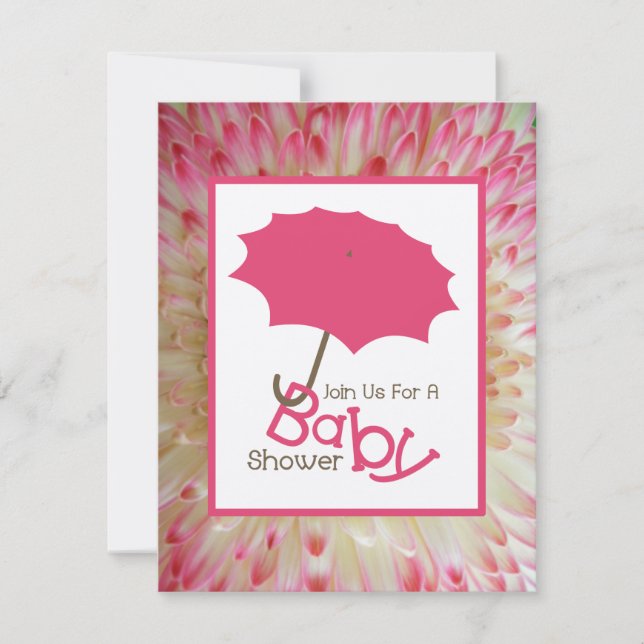 Invitation Baby shower fille - Parapluie rose et pétales de f (Devant)
