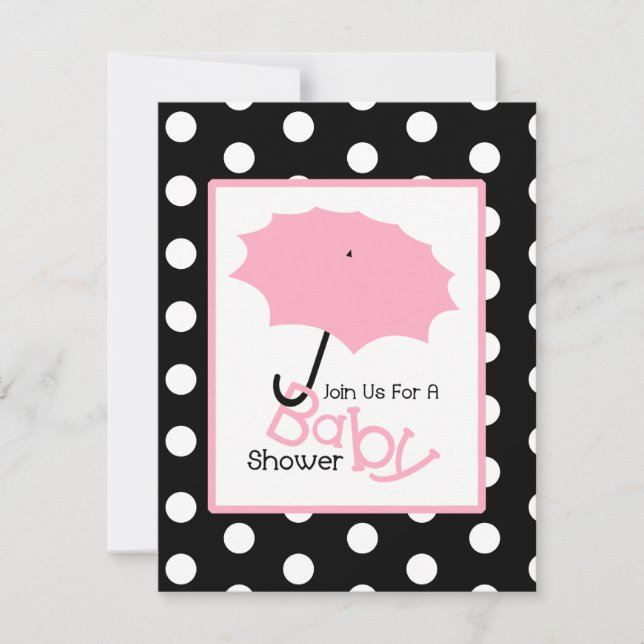 Invitation Baby shower fille - Parapluie rose et Pois (Devant)