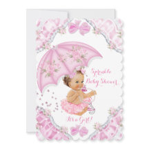 Baby Shower Fille Parapluie Rose Fleurs Brunette
