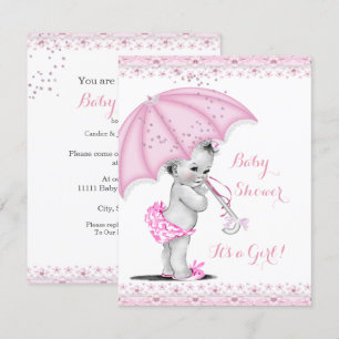 Invitation Baby Shower Fille Parapluie Rose Saupoudré