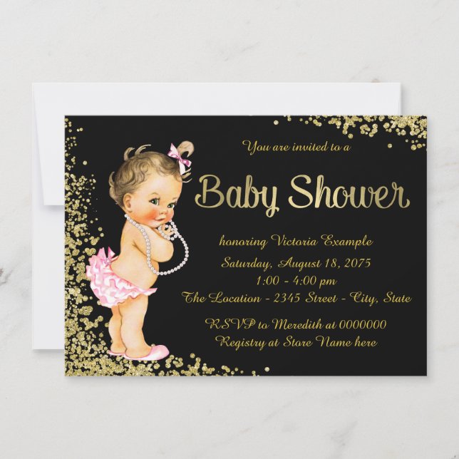 Invitation Baby shower fille Parties scintillant Gold Foil (Devant)