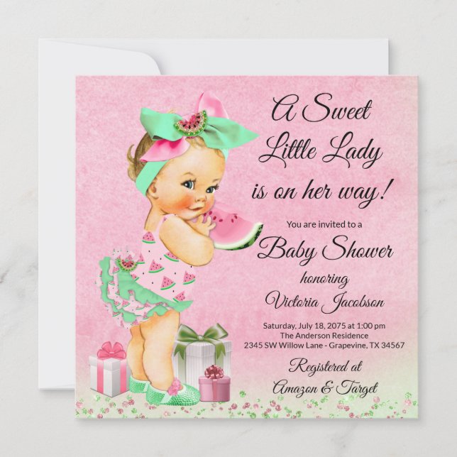 Invitation Baby Shower Fille Pastèque (Devant)