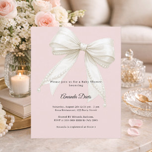 Invitation Baby Shower fille perles d'ivore rose p