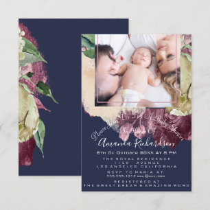 Invitation Baby shower fille Photo Marine Roses Floral
