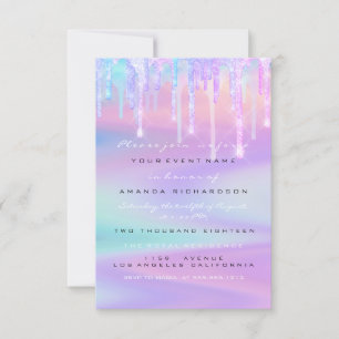 Invitation Baby shower fille pieds goutte Holographe Unicorn