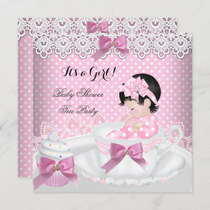 Invitation Baby shower Fille Pink Baby Teacup Cupcake 2