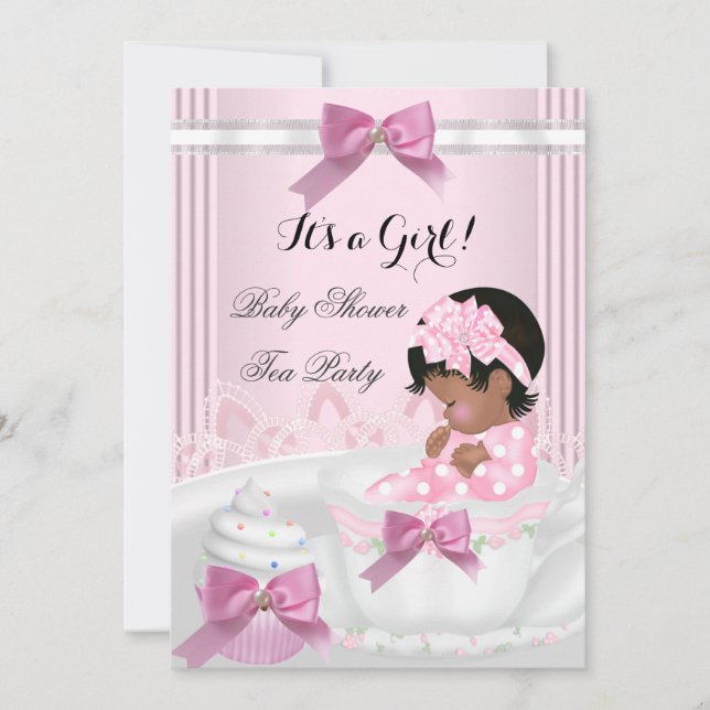 Invitation Baby shower Fille Pink Baby Teacup Cupcake 4a (Devant)
