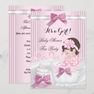 Invitation Baby shower Fille Pink Baby Teacup Cupcake 4b