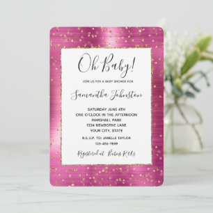 Invitation Baby shower Fille Pink Glam Gold Sparkle Confetti