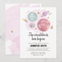 Invitation Baby shower fille Planètes spatiales