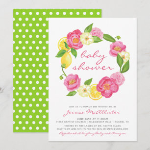 Invitation Baby shower Fille Polkadot Fille Léon Floral