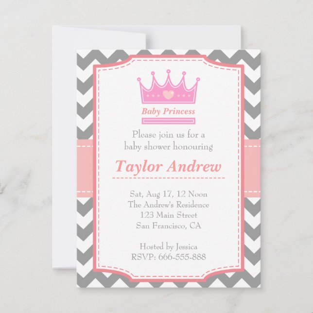Invitation Baby shower Fille - Princesse Bébée à couronne ros (Devant)