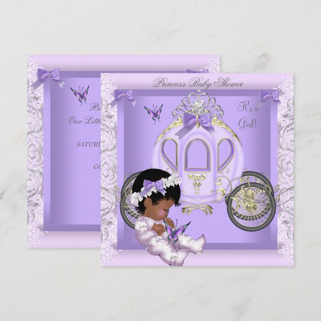 Invitation Baby shower fille Princesse Carriage Lavande 3 (Devant / Derrière)