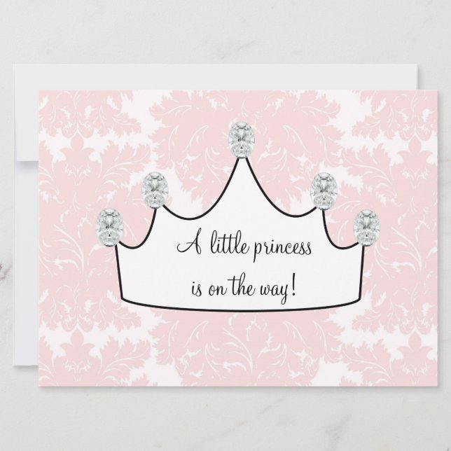 Invitation Baby Shower Fille Princesse Damassé Rose (Devant)