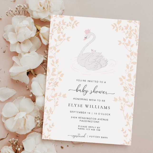 Invitation Baby shower fille princesse de cygne (Baby Shower Invitation Odette Swan )