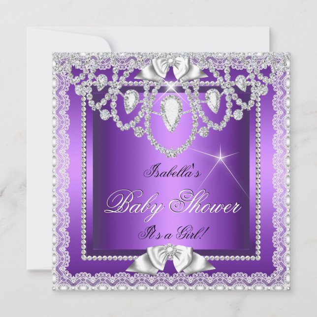 Invitation Baby Shower Fille Princesse Dentelle Violette Diam (Devant)