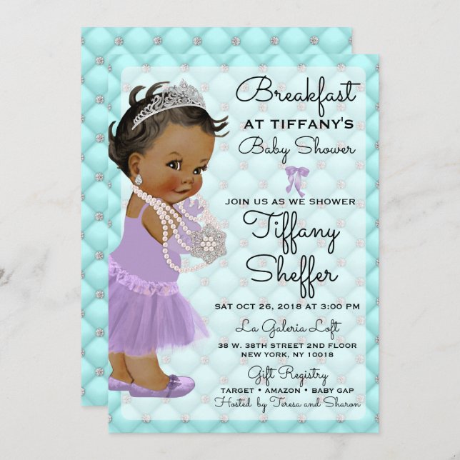Invitation Baby shower fille princesse Diamonds Pearls (Devant / Derrière)