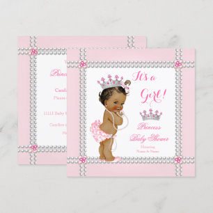 Invitation Baby Shower Fille Princesse Perles Roses Ethniques
