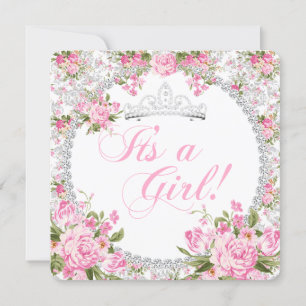 Invitation Baby Shower Fille Princesse Rose Florale Vintage
