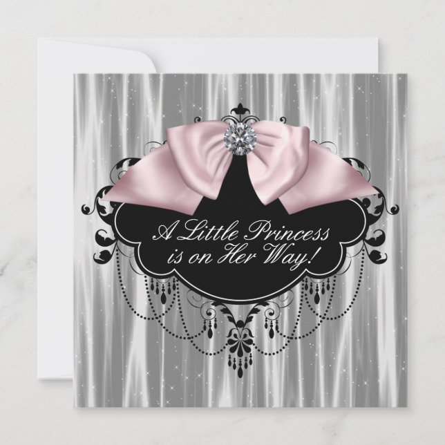 Invitation Baby Shower Fille Princesse Rose Noir (Devant)