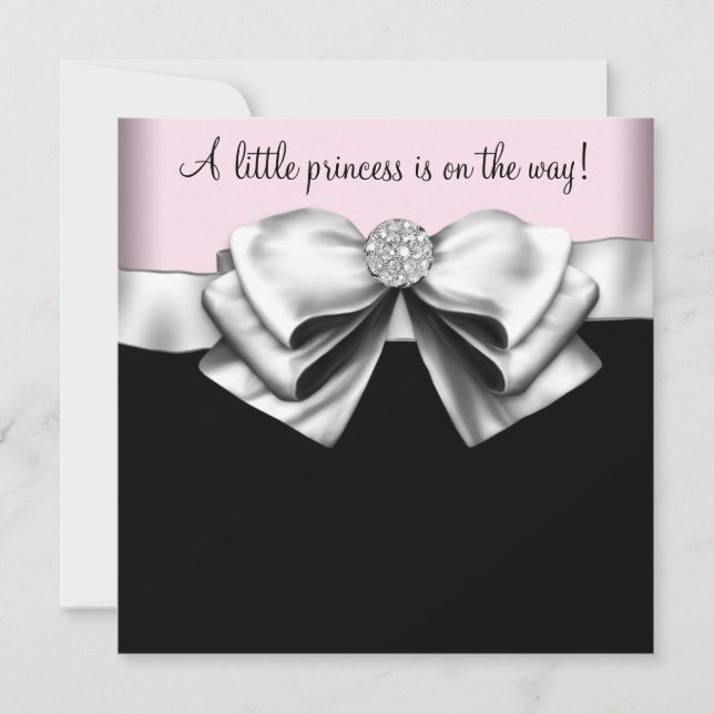 Invitation Baby Shower Fille Princesse Rose Noir (Devant)