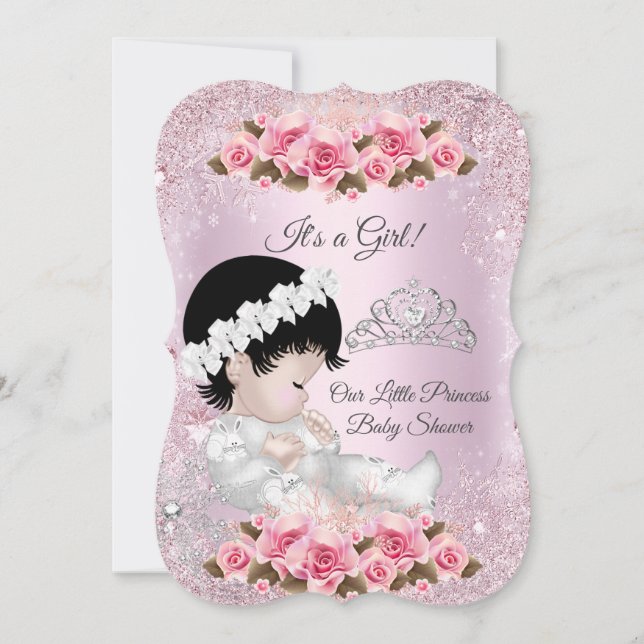 Invitation Baby Shower Fille Princesse Roses Roses (Devant)