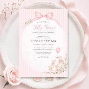 Invitation Baby Shower Fille Rayures Roses Oie Rigolote
