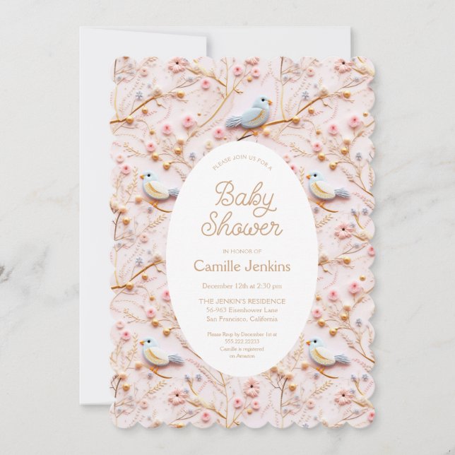 Invitation Baby shower Fille Ressort Rose (Devant)