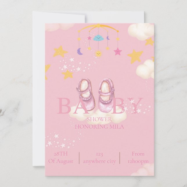 Invitation Baby shower fille rose (Devant)