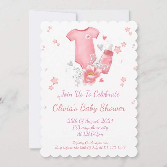 Invitation baby shower fille rose (Devant)