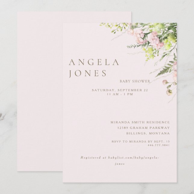 Invitation Baby shower Fille Rose (Devant / Derrière)