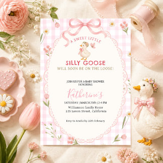 Invitation Baby shower Fille rose à carreaux Silly Goose