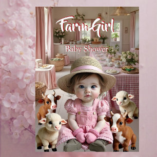 Invitation Baby Shower Fille Rose Animaux de Ferme