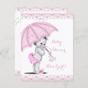 Invitation Baby shower fille rose arroser parapluie
